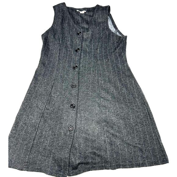 BASIC EQUIPMENT Dress Womens Size M Gray Striped Buttoned Sleeveless Y2K Preppy - Picture 1 of 7